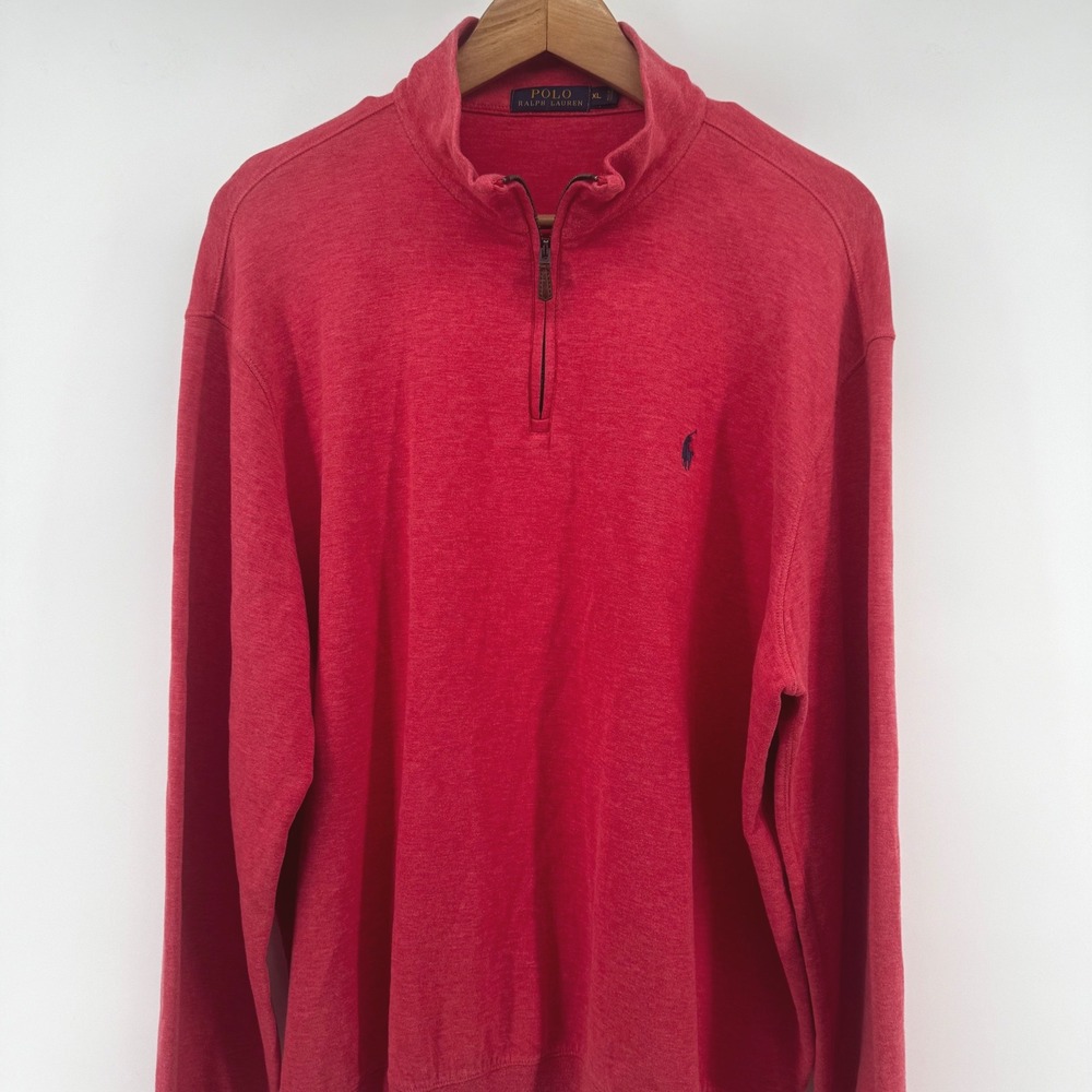 Polo Ralph Lauren Mens XL Red Heather Quarter Zip Pullover Cotton Blend Sweater - Picture 3 of 11